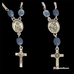 Vintage St Saint Anthony Peregrine Cross Necklace Medal Catholic 21" Blue Beads